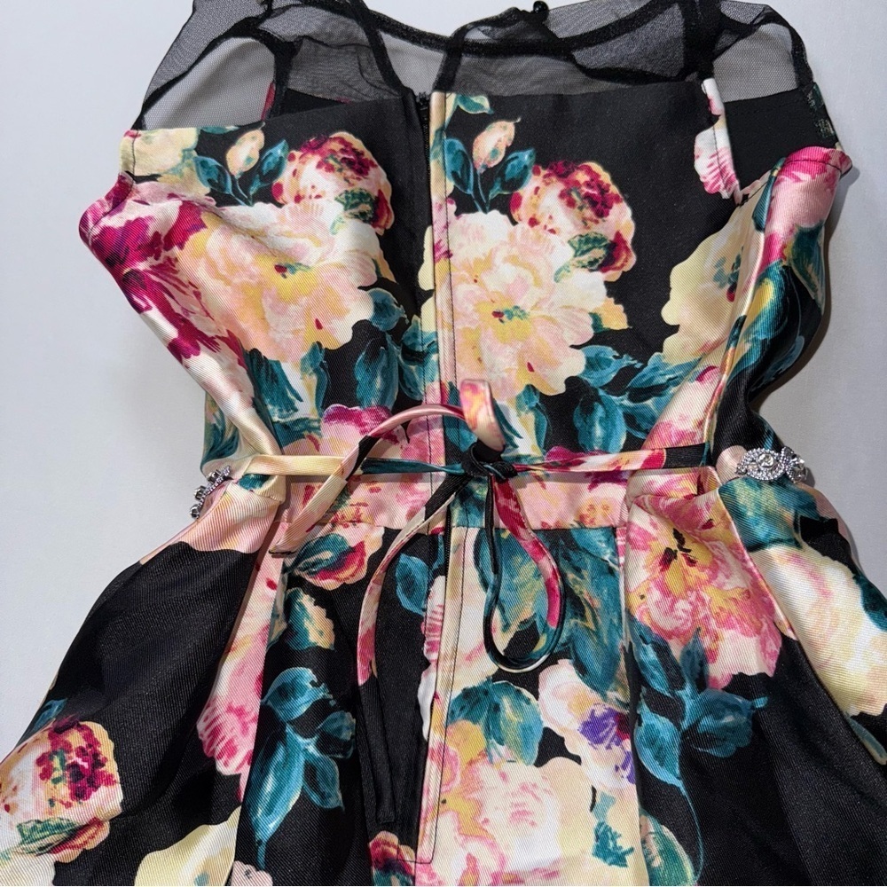 Speechless Black Floral Bubble Dress with Sheer Detail - Picture 4 of 10